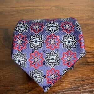 Ermenegildo Zegna Tie Purple Red Geometric Necktie 100% Silk Made in Italy